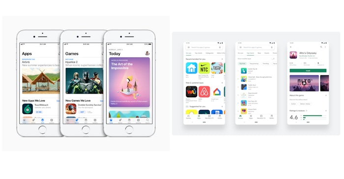 User interface of the apple app store and Google play store browse or explore section